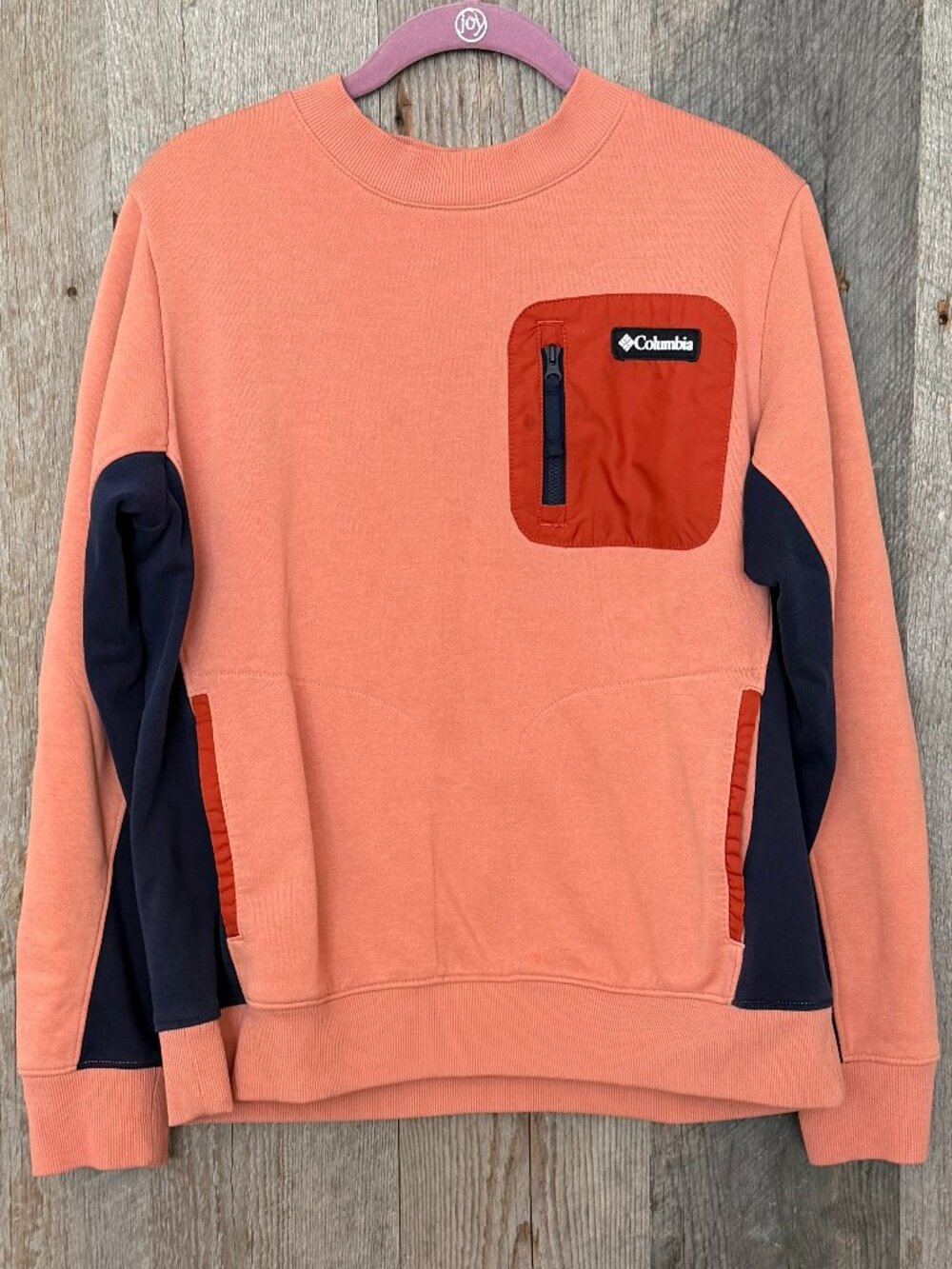 Columbia Sportswear Medium Orange Navy Color Block Crewneck Sweatshirt - Picture 3 of 7